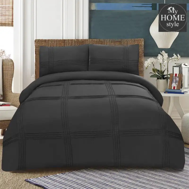 3 Pc's Pleated Duvet Set Grey - myhomestyle.pk