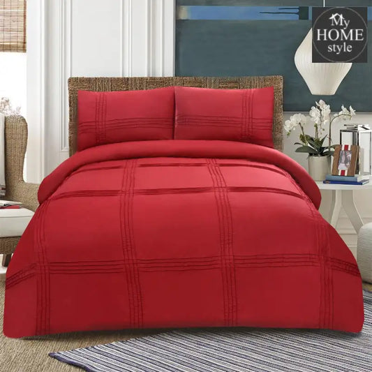 3 Pc's Pleated Duvet Set Red - myhomestyle.pk