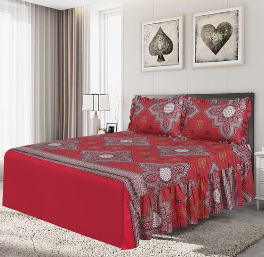 3 PCs Printed Bed skirt with Pillow cover 07 - myhomestyle.pk