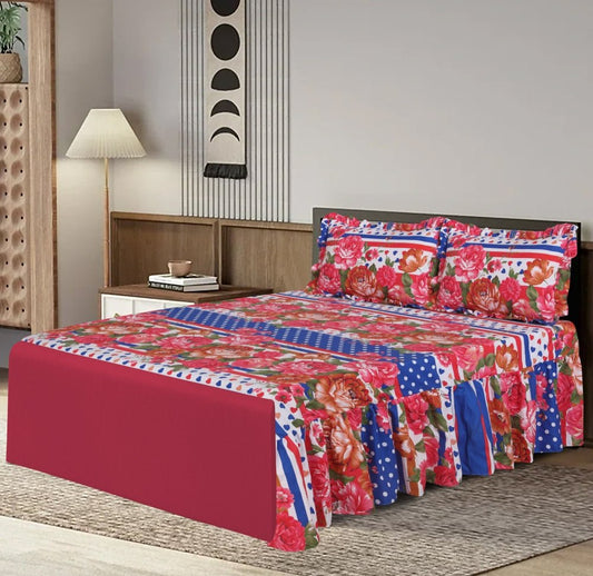3 PCs Printed Bed skirt with Pillow cover 09 - myhomestyle.pk