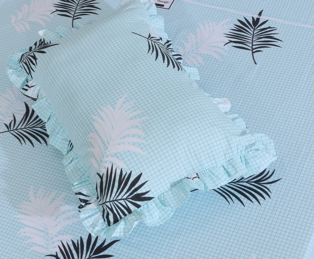 3 PCs Printed Bed skirt with Pillow cover 11 - myhomestyle.pk