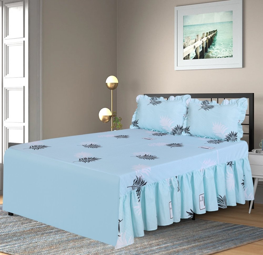 3 PCs Printed Bed skirt with Pillow cover 11 - myhomestyle.pk
