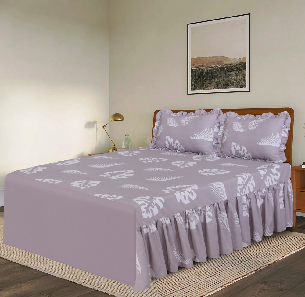 3 PCs Printed Bed skirt with Pillow cover 14 - myhomestyle.pk