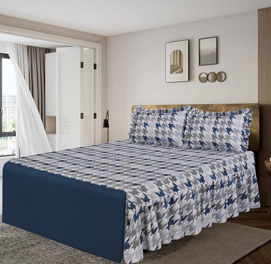 3 PCs Printed Bed skirt with Pillow cover 16 - myhomestyle.pk