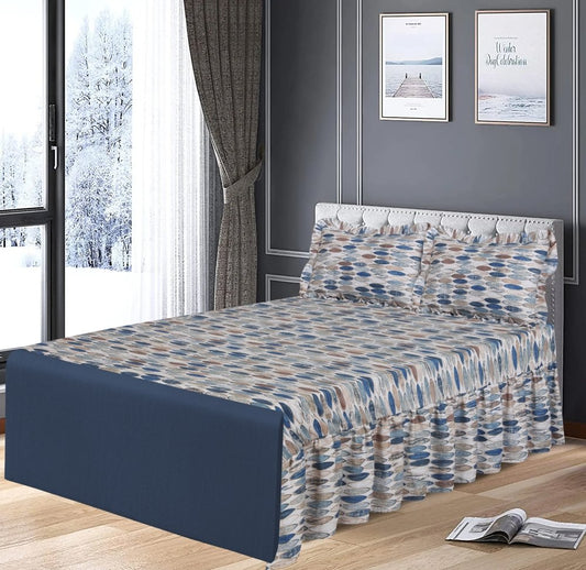 3 PCs Printed Bed skirt with Pillow cover 18 - myhomestyle.pk