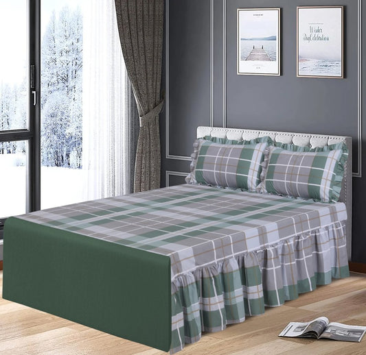 3 PCs Printed Bed skirt with Pillow cover 19 - myhomestyle.pk