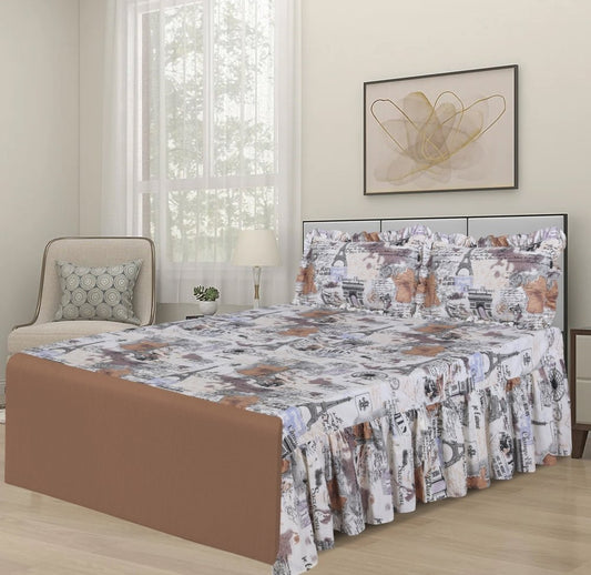 3 PCs Printed Bed skirt with Pillow cover 21 - myhomestyle.pk