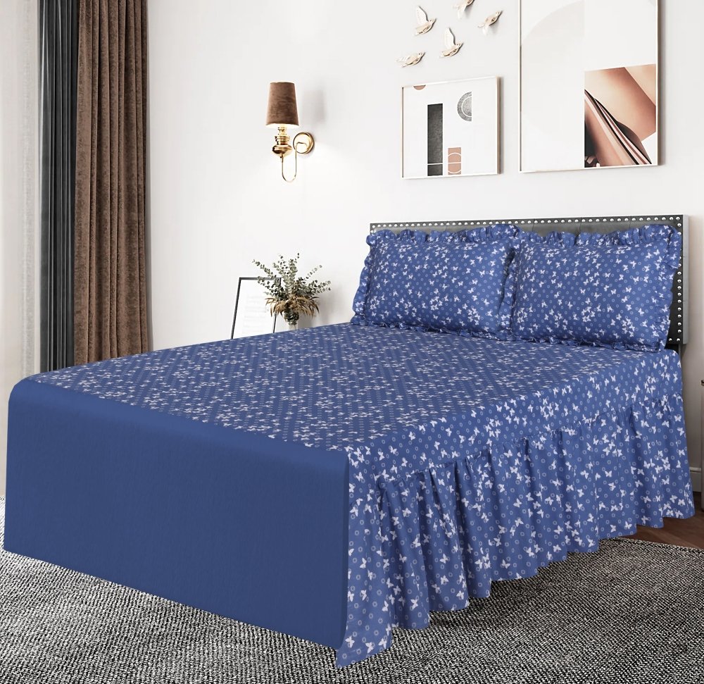 3 PCs Printed Bed skirt with Pillow cover 25 - myhomestyle.pk