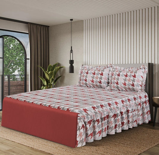 3 PCs Printed Bed skirt with Pillow cover 26 - myhomestyle.pk