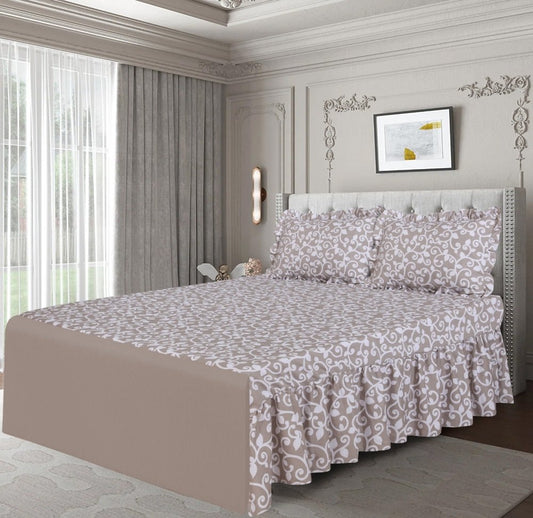 3 PCs Printed Bed skirt with Pillow cover 29 - myhomestyle.pk