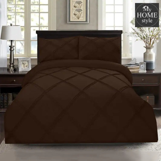 3 Pcs 3 Row Cross Pleated Duvet Set - Brown - myhomestyle.pk