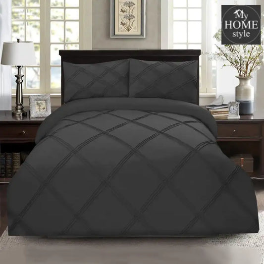 3 Pcs 3 Row Cross Pleated Duvet Set - Grey - myhomestyle.pk