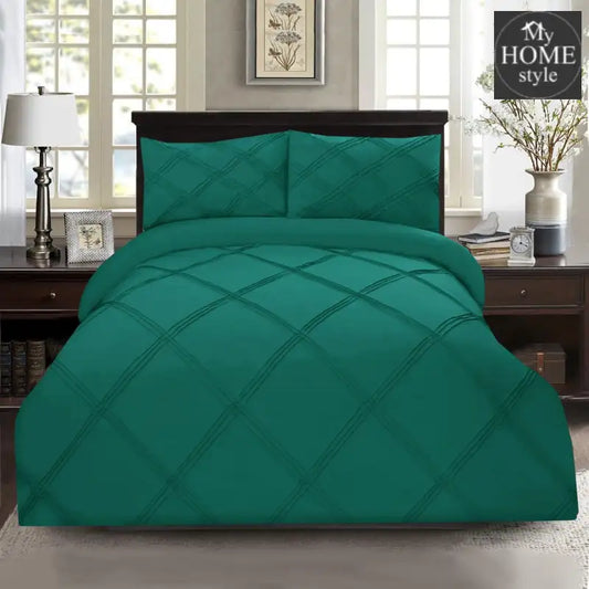 3 Pcs 3 Row Cross Pleated Duvet Set - Teal - myhomestyle.pk