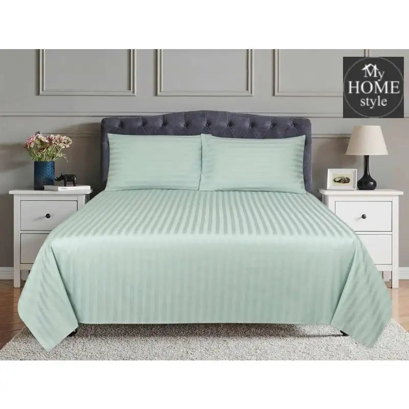 3 Pcs Satin Strip Bed Sheet Blue Haze MHS-726 - myhomestyle.pk
