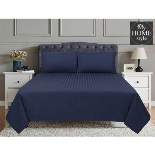 3 Pcs Satin Strip Bed Sheet Misty Blue MHS-727 - myhomestyle.pk