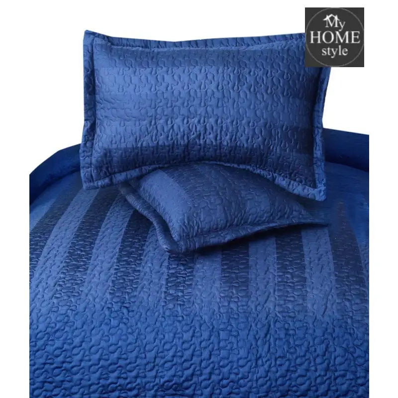 3 Pcs Satin Stripe Luxury Bedspread Navy - myhomestyle.pk
