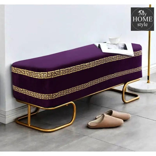 3 Seater Luxury Embroidered Wooden Stool With Steel Stand - 715 - myhomestyle.pk