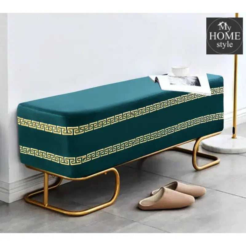 3 Seater Luxury Embroidered Wooden Stool With Steel Stand -716 - myhomestyle.pk