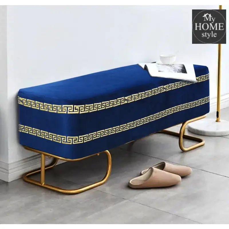 3 Seater Luxury Embroidered Wooden Stool With Steel Stand - 729 - myhomestyle.pk