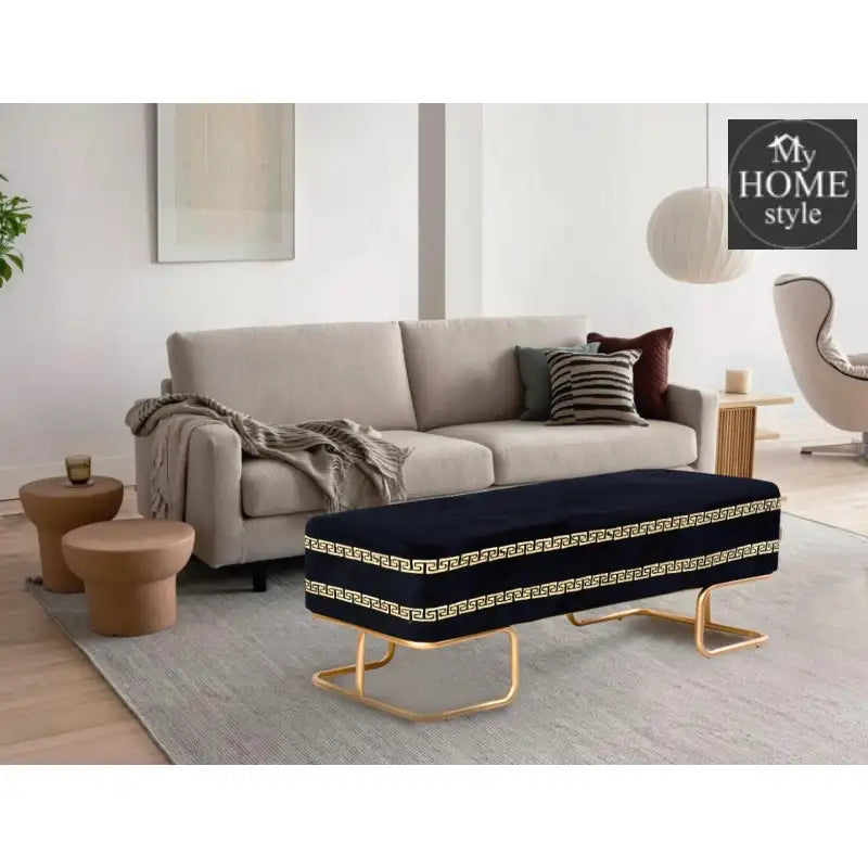 3 Seater Luxury Printed Wooden Stool With Steel Stand -708 - myhomestyle.pk