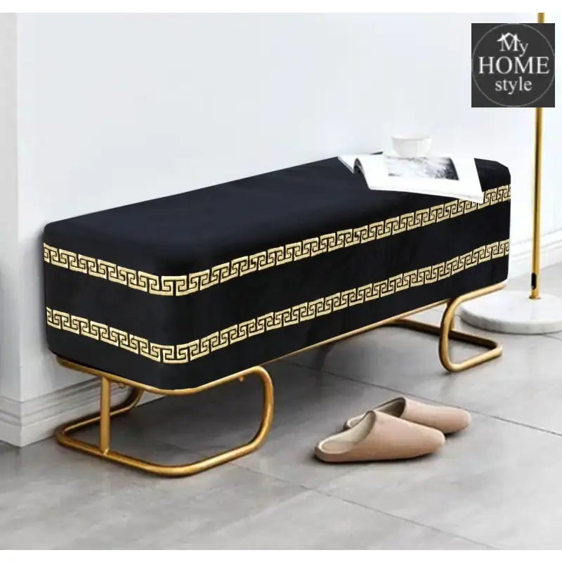 3 Seater Luxury Printed Wooden Stool With Steel Stand -712 - myhomestyle.pk