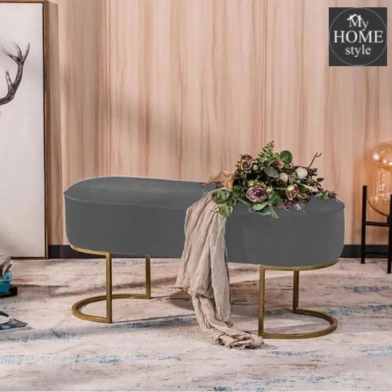 3 Seater Luxury Velvet Stool With Golden Steel Stand -1128 - myhomestyle.pk