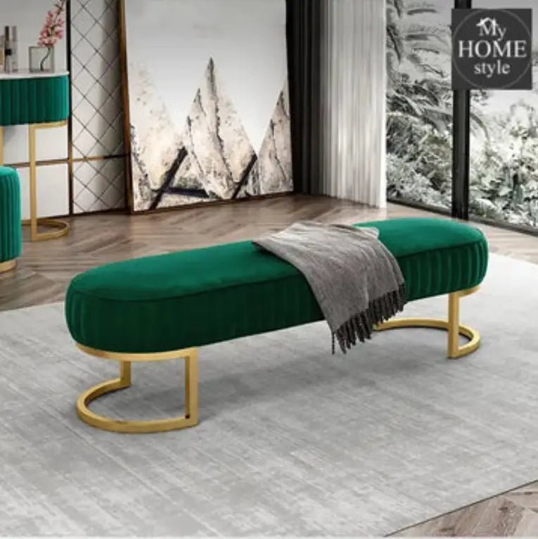 3 Seater Luxury Wooden Stool With Steel Stand - 481 - myhomestyle.pk