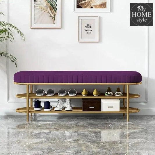 3 Seater Luxury Wooden Stool With Steel Stand And Shoe Rack - 494 - myhomestyle.pk