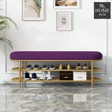 3 Seater Luxury Wooden Stool With Steel Stand And Shoe Rack -494 - myhomestyle.pk