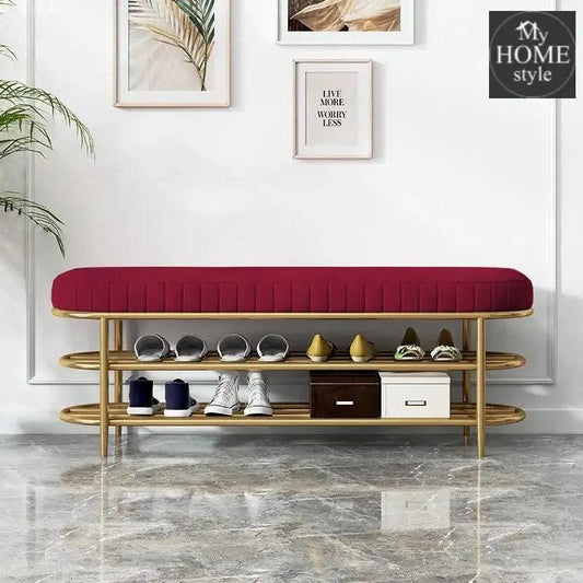 3 Seater Luxury Wooden Stool With Steel Stand And Shoe Rack - 496 - myhomestyle.pk