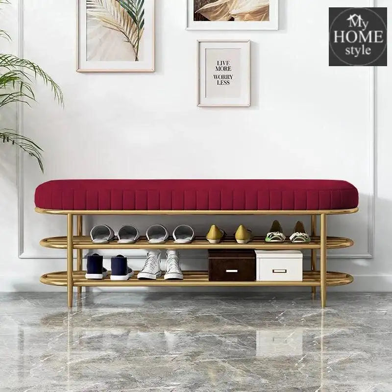 3 Seater Luxury Wooden Stool With Steel Stand And Shoe Rack -496 - myhomestyle.pk
