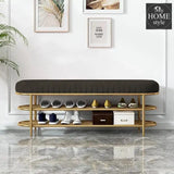 3 Seater Luxury Wooden Stool With Steel Stand And Shoe Rack -498 - myhomestyle.pk