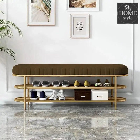 3 Seater Luxury Wooden Stool With Steel Stand And Shoe Rack - 501 - myhomestyle.pk