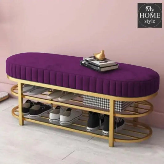 3 Seater Luxury Wooden Stool With Steel Stand And Shoe Rack - 503 - myhomestyle.pk