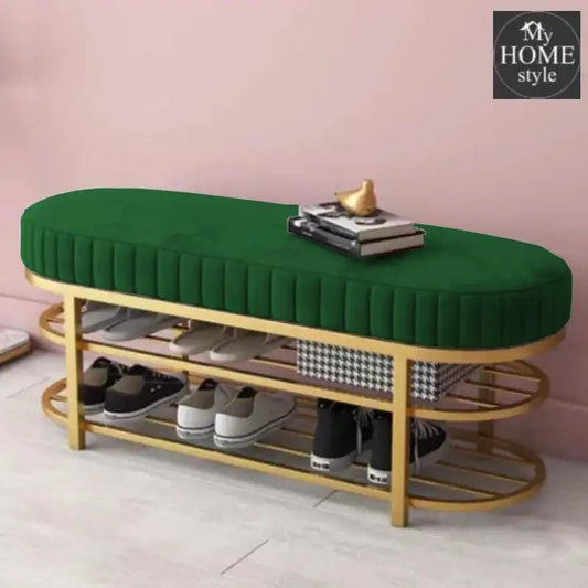 3 Seater Luxury Wooden Stool With Steel Stand And Shoe Rack - 504 - myhomestyle.pk