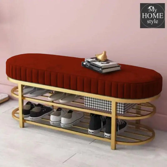 3 Seater Luxury Wooden Stool With Steel Stand And Shoe Rack - 505 - myhomestyle.pk