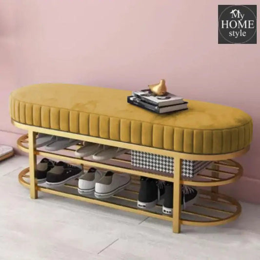 3 Seater Luxury Wooden Stool With Steel Stand And Shoe Rack - 508 - myhomestyle.pk