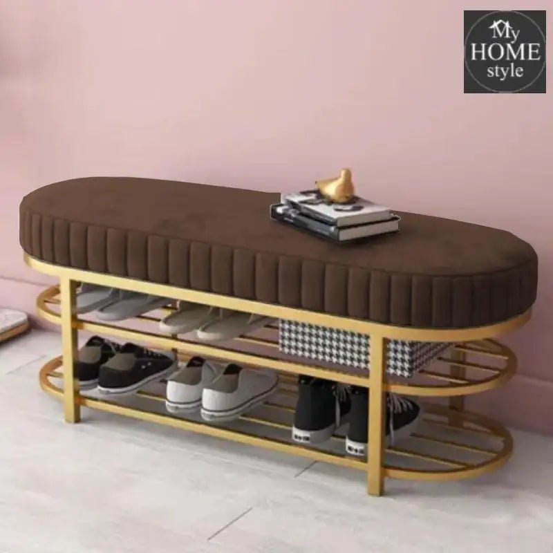 3 Seater Luxury Wooden Stool With Steel Stand And Shoe Rack - 509 - myhomestyle.pk