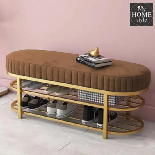 3 Seater Luxury Wooden Stool With Steel Stand And Shoe Rack - 511 - myhomestyle.pk