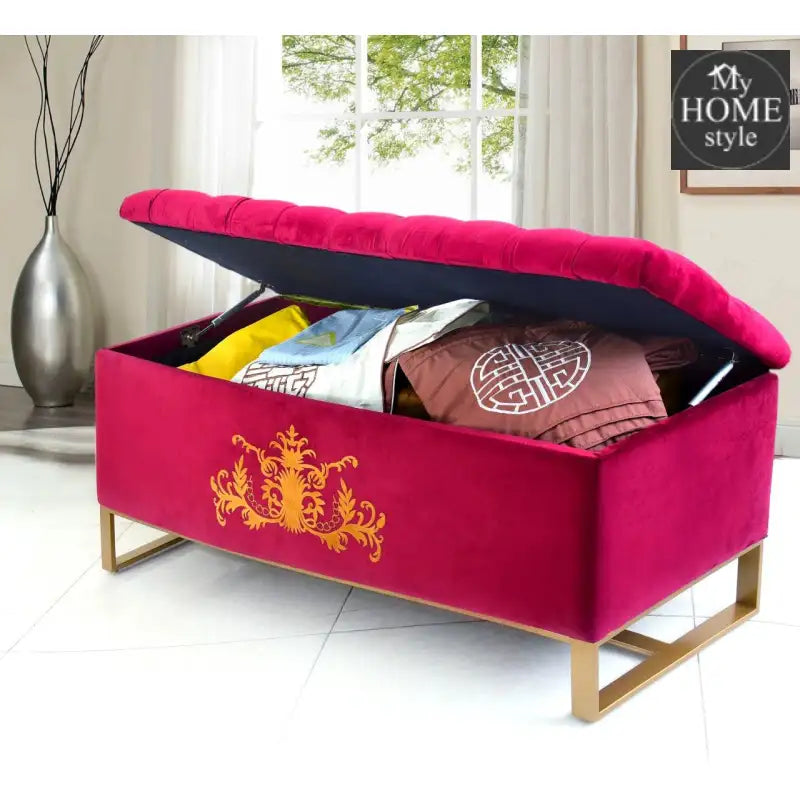 3 Seater Ottoman Storage Box With Embroidery-913 - myhomestyle.pk
