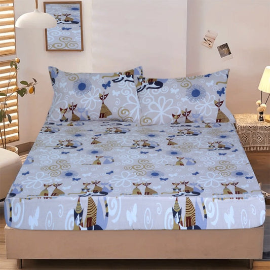 3PCS Printed Fitted Sheet with pillow Covers - 1130 - myhomestyle.pk