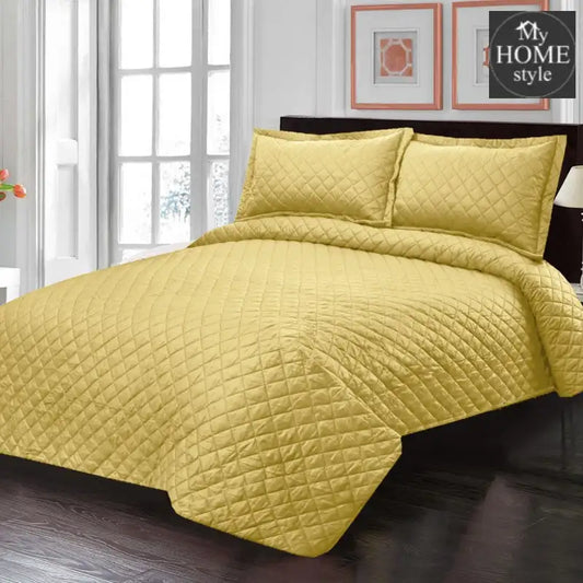 3Pcs Pure Luxury Bedspread Golden Beige - myhomestyle.pk