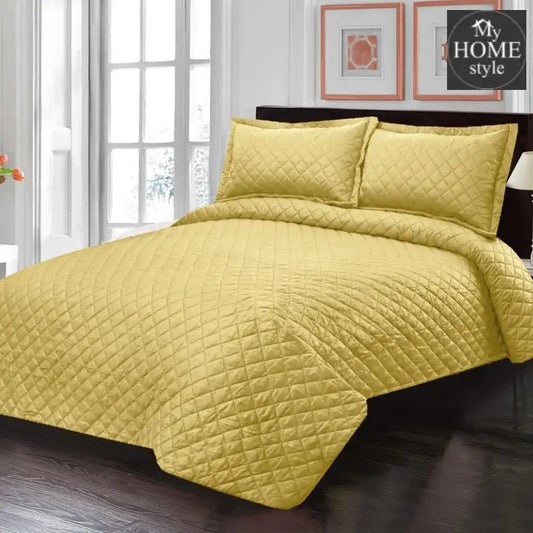 3Pcs Pure Luxury Bedspread Golden Beige - myhomestyle.pk