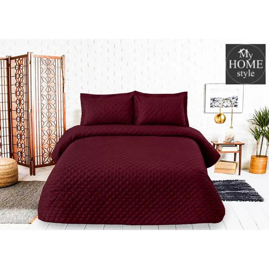 3Pcs Pure Luxury Bedspread Maroon - myhomestyle.pk