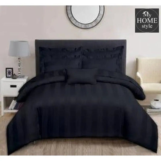 4 Pcs Luxury Black Satin Stripe Duvet Set SC - myhomestyle.pk