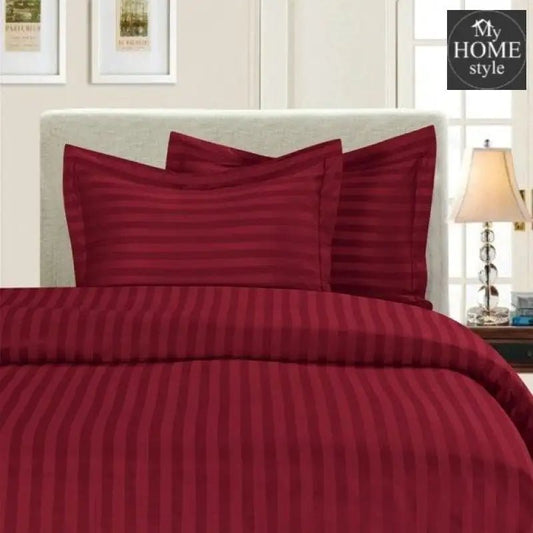 4 Pcs Luxury Maroon Satin Stripe Duvet Set - myhomestyle.pk