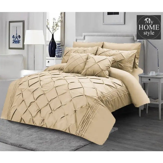 4 Pcs Pintuck Duvet Set With Pleats Beige SC - myhomestyle.pk