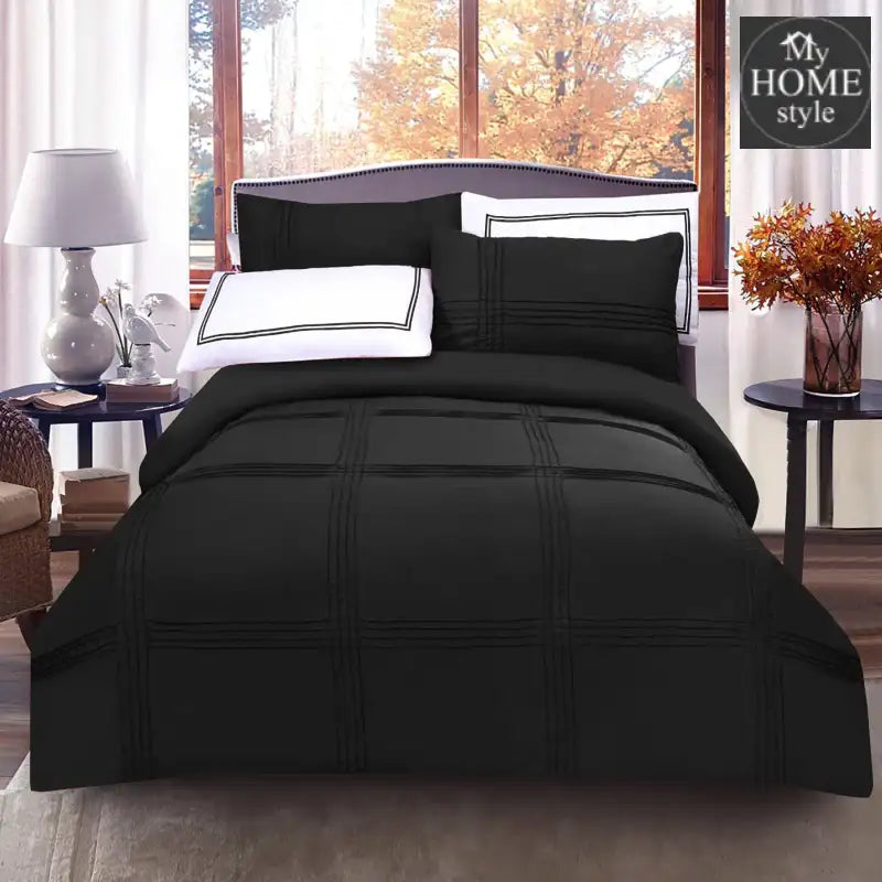 5 Pcs Baratta Pleated Duvet Set Black - myhomestyle.pk