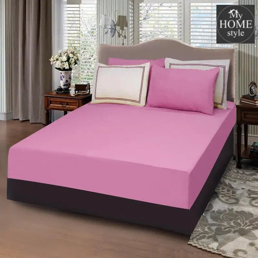 5 PCs Baratta Stitched Fitted Sheet Set Baby Pink - myhomestyle.pk