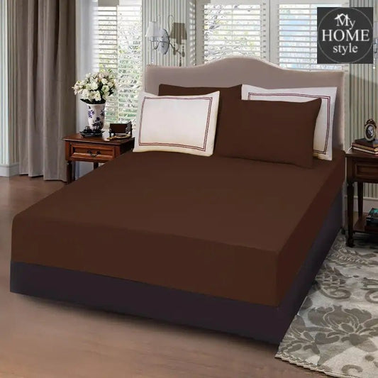 5 PCs Baratta Stitched Fitted Sheet Set Brown - myhomestyle.pk